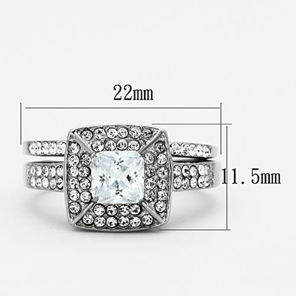 2.65 Ct Halo Princess Cut CZ Stainless Steel Wedding Ring Set Women's Size 5-10
